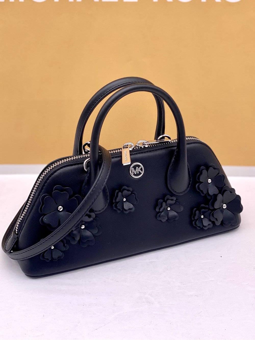 Michael Kors Black Small Floral Satchel Crossbody Black - Picture 2 of 13